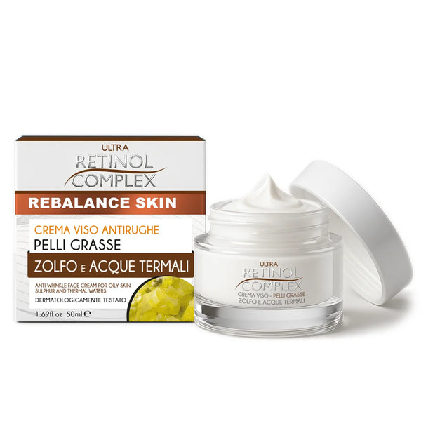 Crema viso antirughe pelli grasse zolfo e acque termali Retinol